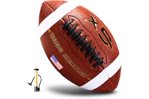 GX TOUR+ Official Size 9 Football, 2000 Series Collection, Premium Leather Construction, American Football with Ball Pump, College Regulation Size