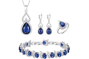 Mayfox Bridal Cubic Zirconia Open Ring Bracelet Necklace Dangle Earrings Set, Waterdrop Oval Birthstone Wedding Jewelry Set for Bride, Valentine's Day/Mother's Day/Thanksgiving/Christmas/Birthday Gifts for Girlfriend/Lady/Wife/Mother