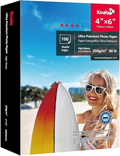 Koala Glossy Photo Paper 4x6 250gsm 100 Sheets Resin Coated 10x15 cm