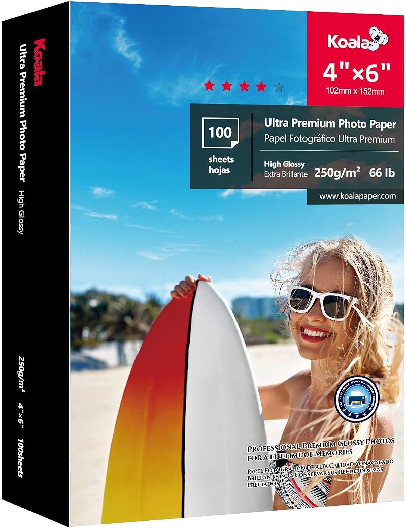 Koala Glossy Photo Paper 4x6 250gsm 100 Sheets Resin Coated 10x15 cm