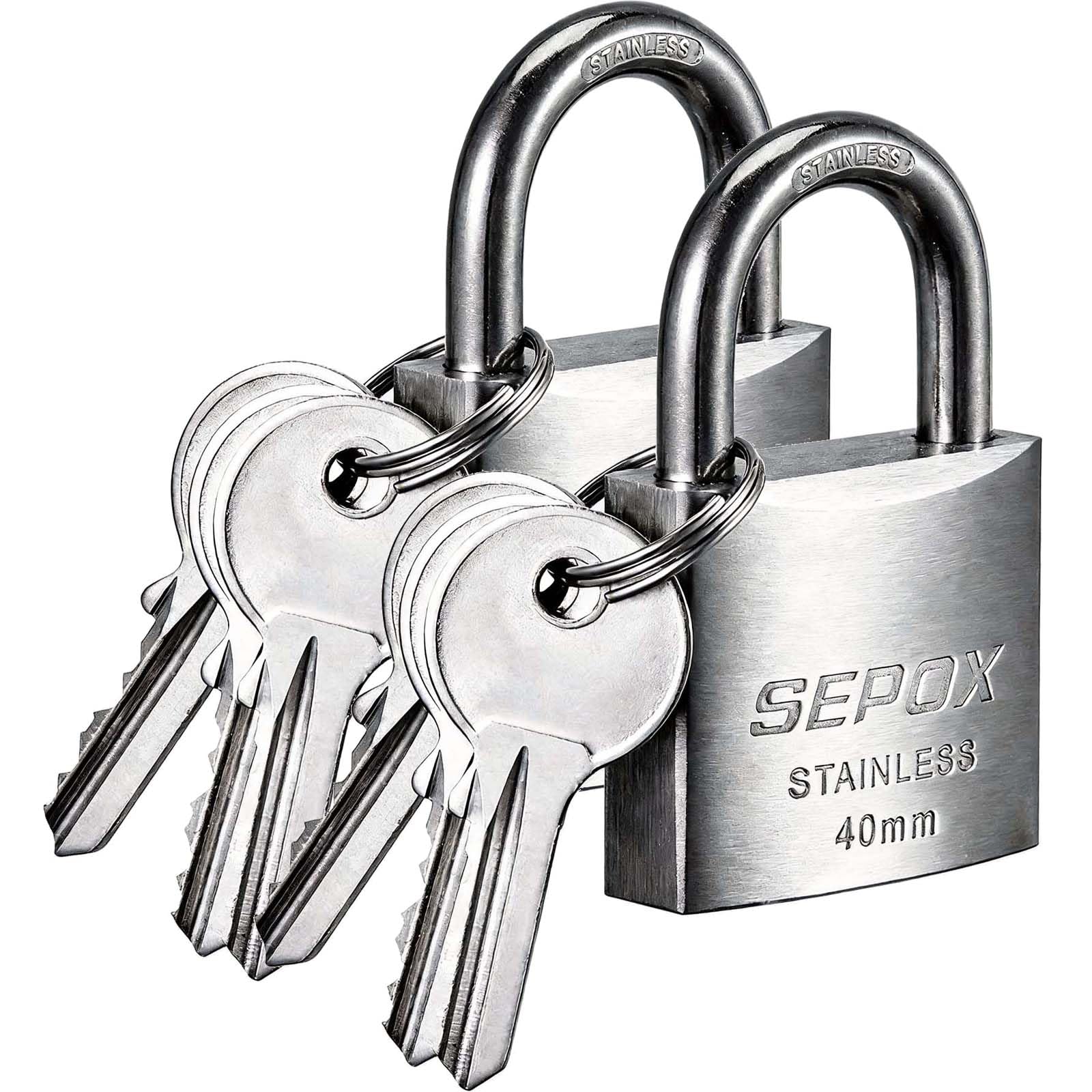 SEPOX Outdoor Padlock with Key Stainless Steel Lock Body and Shackle Waterproof Keyed Pad Lock Heavy Duty Padlock and Key Weatherproof for Gate Chain Shed Boat Marine (40mm*2pcs SS304)