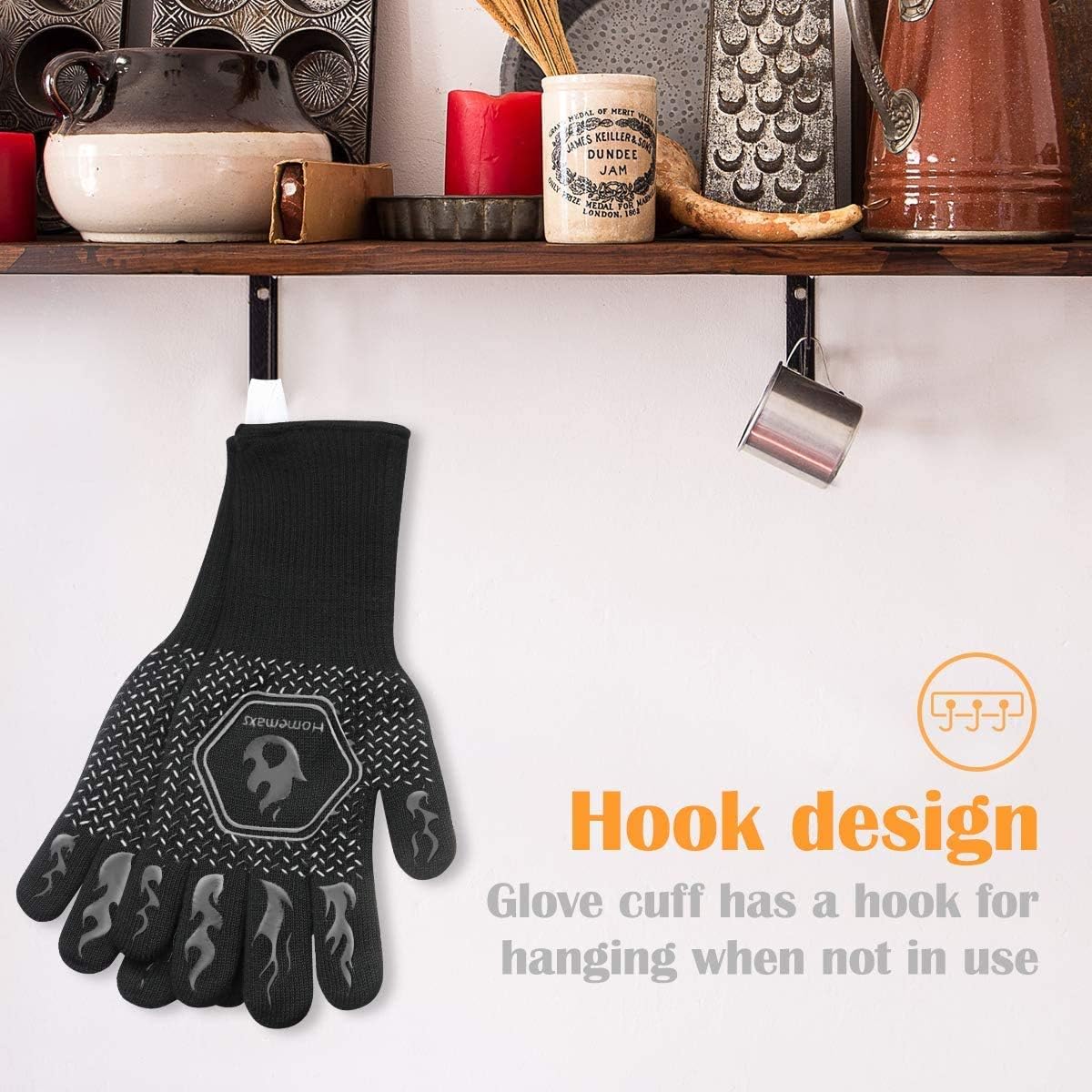 Homemaxs BBQ Gloves 1472℉ Extreme Heat Resistant Grill Gloves, Food Grade Kitchen Oven Mitts, Silicone Non-Slip Cooking Gloves : Garden & Outdoor