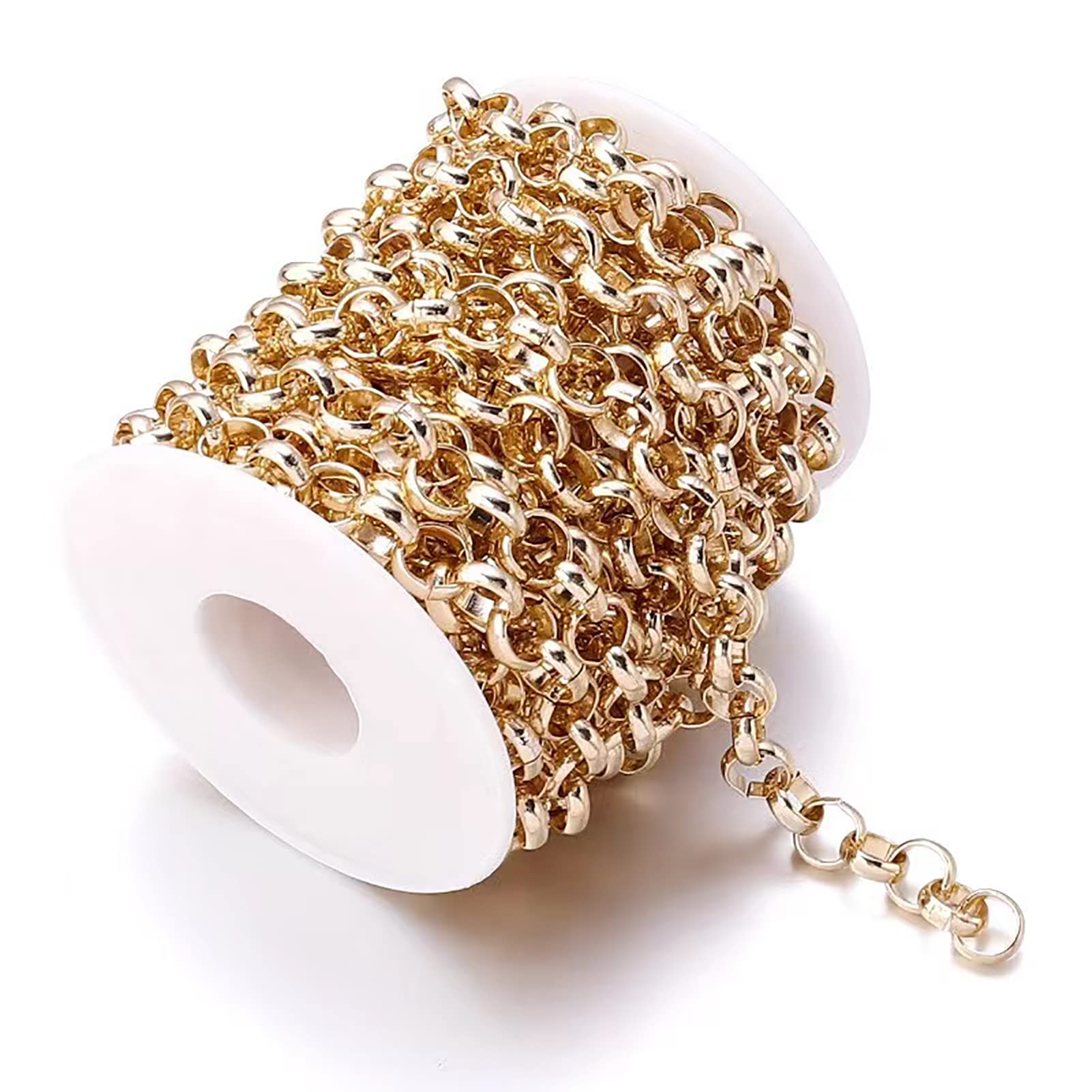 15 Feet Aluminum Curb Cross Chains 8x2.4mm Links Cable O-Shaped Chains Necklace Chain Link Gold with Spool for DIY Craft Bracelet Jewelry Making