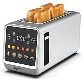 Keenstone Slim 4 Slice Touch Screen Toasters with 1.5" Wide Slot | 1400W Digital Toaster for Bagels, Waffles &amp; Muffins with Timer, Defrost, Reheat, Memory and Space-Saving Stainless Steel Body