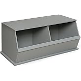 Badger Basket Two Bin Stackable Toy Storage Cubby Organizer &ndash; Modular Storage for Toys, Books, and Crafts &ndash; Solid Wood Panel &ndash; Gray