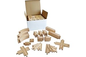 Tiny Conductors Wooden Train Set - 52-Piece Train Track Collection Compatible w/ Thomas The Train & Other Major Railroad Toy Brands, Wooden Toys for Girls & Boys