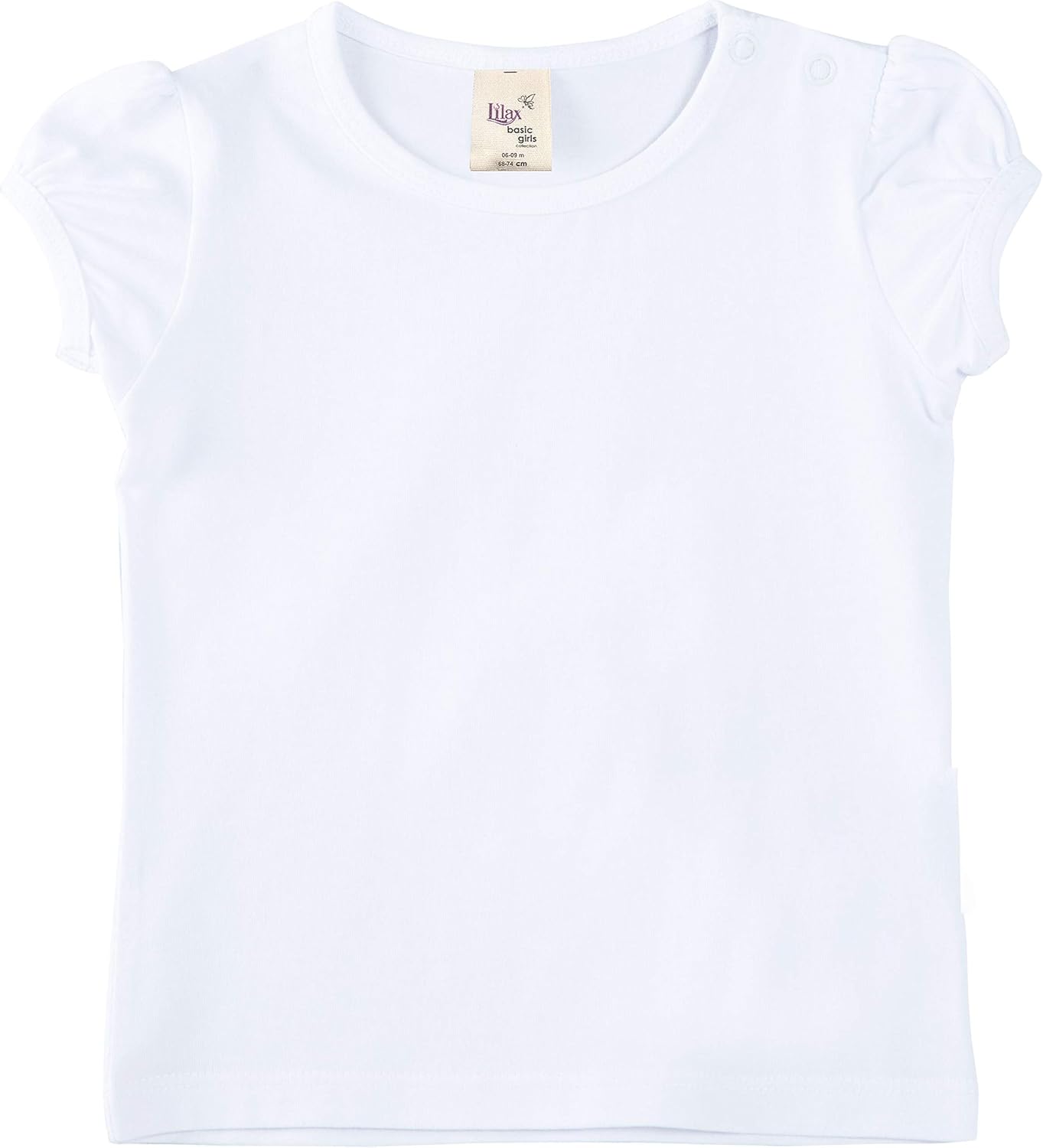 Lilax Baby Girls' Basic Short Puff Sleeve Round Neck T-Shirt: Clothing