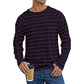 PRETTODAY Men's Striped T Shirts Raglan Long Sleeve Crew Neck Tee Casual Basic Blouse Tops