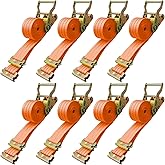 Bolvixor 8 Pack 2" x 15' Heavy Duty E-Track Ratchet Straps - 4500LBS Break Strength - Tie Down Straps for Trucks, Trailers, Motorcycles, and Cargo（Orange）