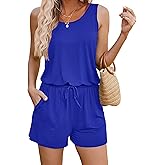 ADOME Rompers for Women Summer Sleeveless Scoop Neck Tank Top Casual Short Jumpsuit Rompers with Pockets