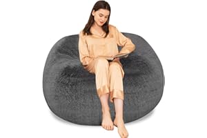 LCYFBE Bean Bag Chairs, 4ft Giant Bean Bag Chair for Adults, Big Bean Bag Cover Comfy Large Bean Bag Bed (No Filler, Cover only) Fluffy Lazy Sofa (Dark Grey)