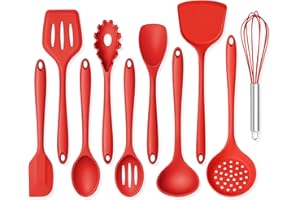 Onader 10 Pieces Cooking Utensils Set Red Silicone Kitchen Utensils Set for Cooking - Non Toxic & Heat Resistant