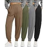 Sweetyweee 4 Pack Women's Lounge Joggers Pants, Yoga Sweatpants with Pockets Casual Baggy Workout Trousers for Athletic Gym