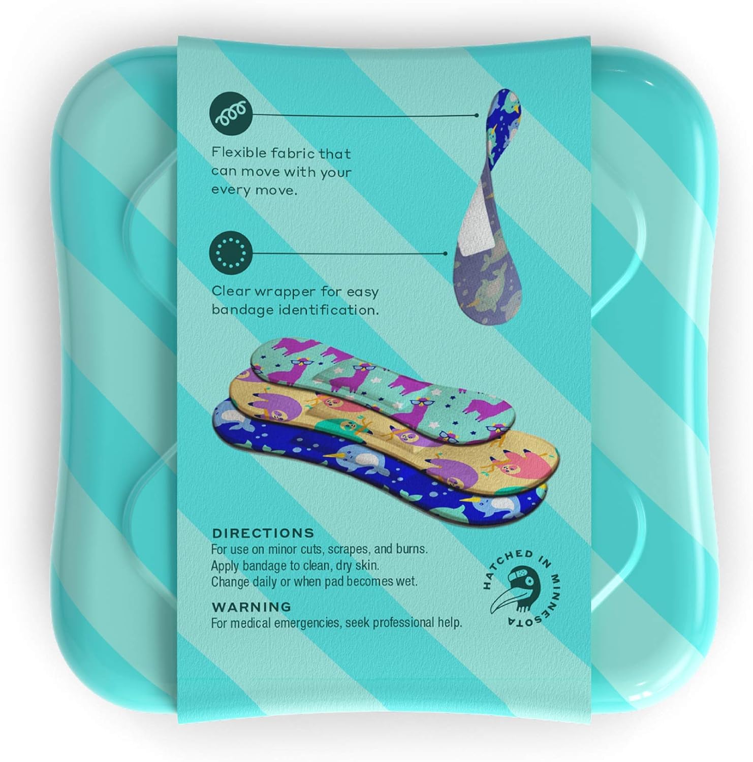 Welly Bandages - Bravery Badges, Flexible Fabric, Adhesive, Standard Shapes, Peculiar Pets - Llama, Sloth, Narwhal Patterns - 48 Count: Health & Personal Care