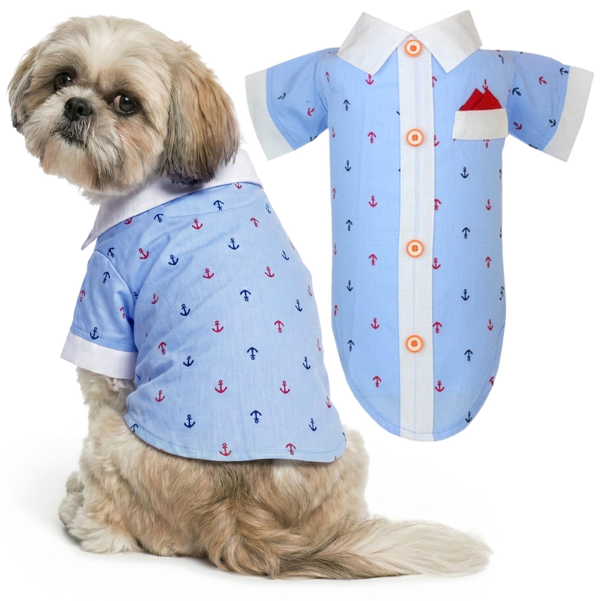 Parisian Pet Dog Clothes Cat Apparel Outfits Anchor Shirt & Hanky, M