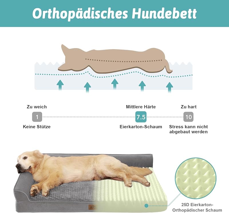 Orthopädisches Hundebett Waschbar für Sehr Große Hunde, XL Grau