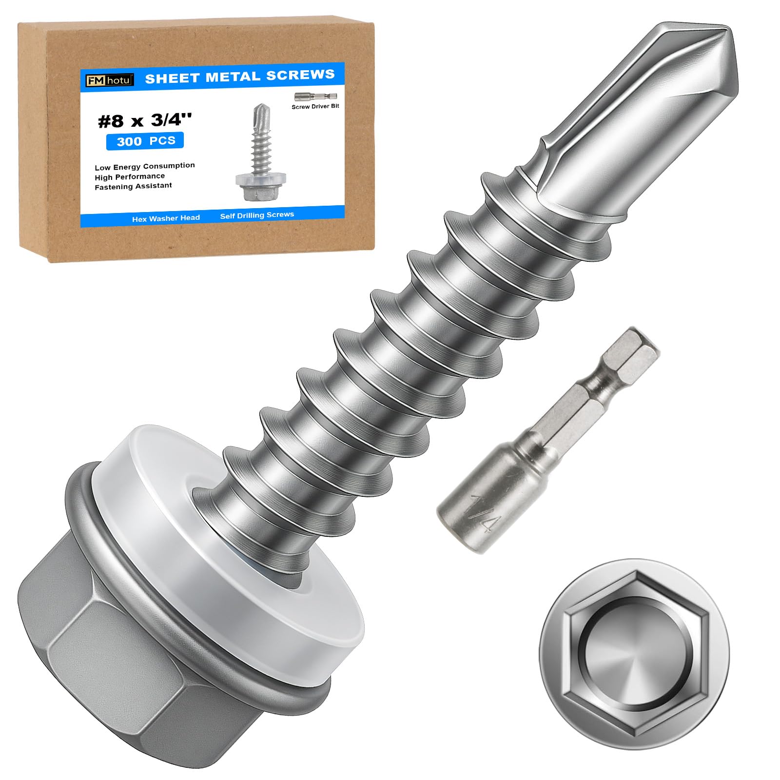 Photo 1 of 300Pcs Self Tapping Screws, Sheet Metal Screws #8x3/4, Self Drilling Screws for Metal with Hex Washer Head