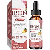 Iron Supplement Liquid Drops - High Absorption Formula with Vitamins C, B12, B6, Supports Energy, Gentle & Vegan, Suitable for Women, Men & Children, Pineapple Flavor, 60 ml