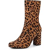 Allegra K Women's Stretch Round Toe Block Heel Sock Ankle Boots