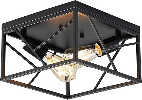 Modern Black Flush Mount Light Fixture Two Light Industrial Metal Square Semi Flush Mount Ceiling Light For Hallway Bedroom Kitchen Entryway Farmhouse Dining Room Amazon Com