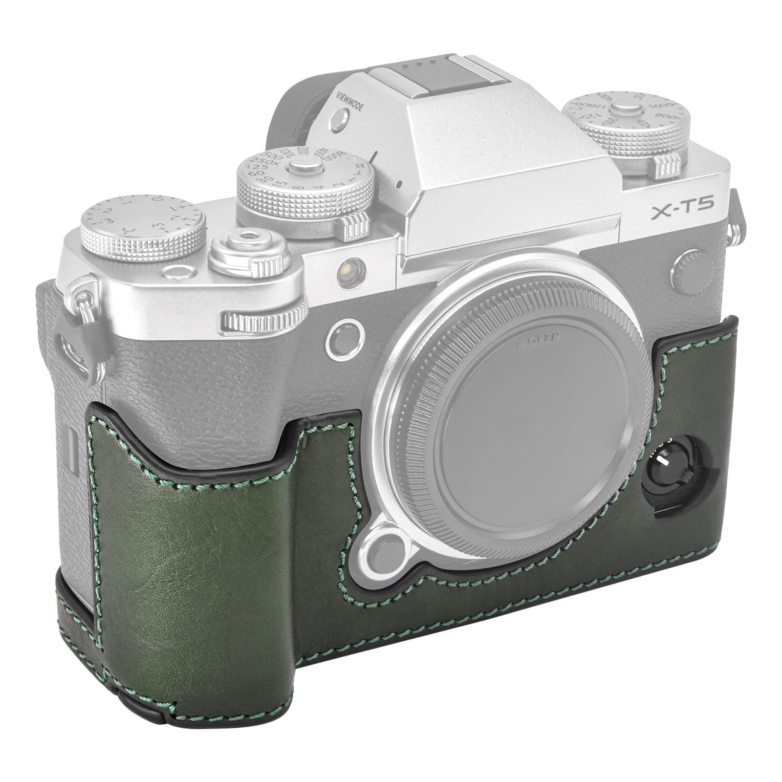 MUZIRI KINOKOO Protective Case Compatible for Fujifilm XT5/Fui X-T5 Camera - Genuine Leather Half Case for Fuji X-T5/XT5 Case with Opening Bottom and Hand Grip Design - Green