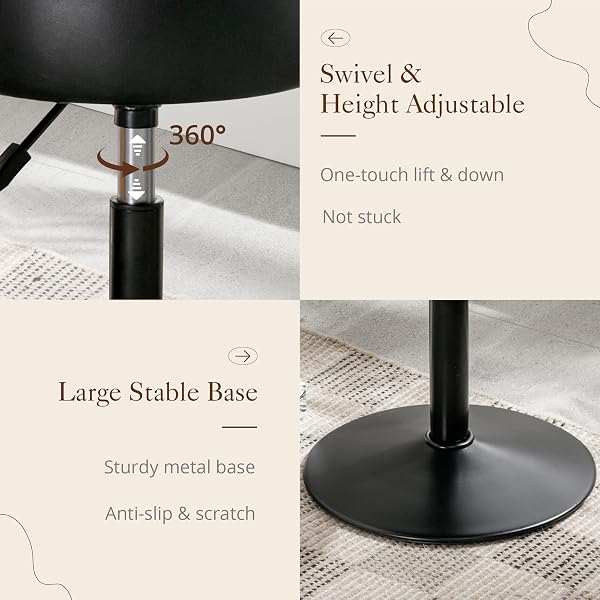 LUE BONA ADJUSTABLE VANITY STOOL, 360°SWIVEL VANITY CHAIR FOR MAKEUP ROOM, BLACK STOOL CHAIR FOR VANITY, SMALL FAUX LEATHER VANITY STOOLS FOR BATHROOM, LIVING ROOM