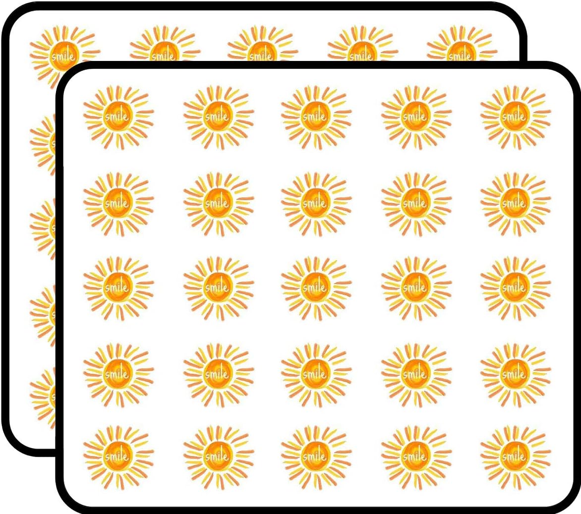 Smile Sunshine 50 Pack 1" Stickers for Scrapbooking, Calendars, Arts, Kids DIY Crafts, Album, Bullet Journals
