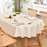 Wolkemer Oval Tablecloth 60 x 84 Inches Faux Linen Water Resistant | Farmhouse Polyester Tablecloths, Washable Wipeable Table Cover for Home, Kitchen, Dining, Wedding, Party (Neutral)