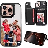 AESTHESTIFY Custom Card Wallet Case for iPhone 17 Air 16 15 14 13 12 11 Pro Max,Pro,Plus,Mini,XS XR X XS 8 7 SE, Personalized Photo Name Logo Leather Phone Protective Cover
