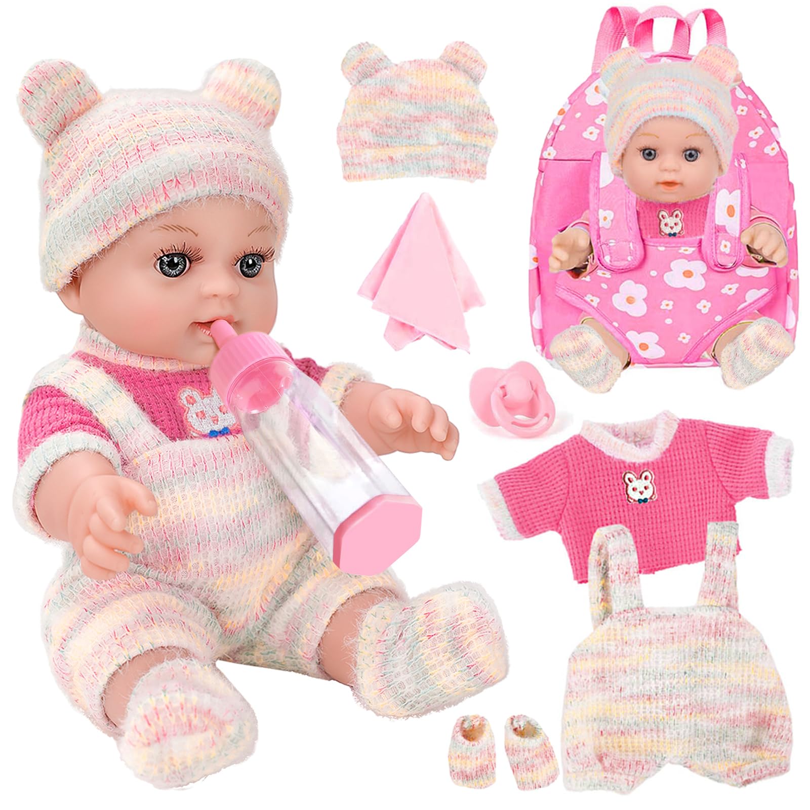 Photo 1 of *Missing Parts*
12'' Baby Doll with Backpack in Gift Box, Baby Doll Accessories Set Included 12 Inch Realistic Cute Dolls, Clothes, Carrier, Washcloth, Bottles, Nipple, Socks, Hats for 3+ Girls Gift for Christmas