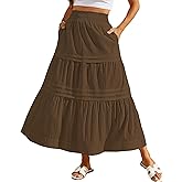 Bsubseach Maxi Skirts for Women Boho Elastic High Waist Flowy Tiered A-Line Long Skirt with Pockets