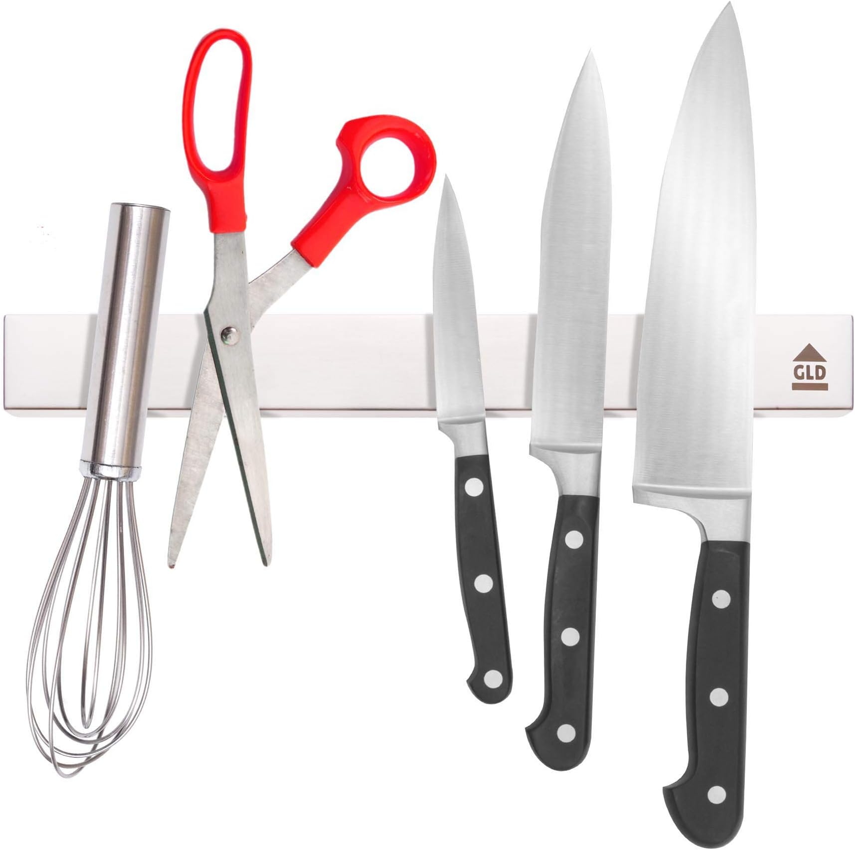 GLD16" (40cm) Magnetic Knife Rack/Holder. Deluxe, Elegant Stainless Steel Hanging Knife, Tool and Utensil Strip. Horizontal Rack for Kitchens, Bars and Garages.
