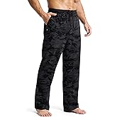 Soothfeel Men's Cotton Sweatpants with Zipper Pockets Open Bottom Yoga Pants Straight Leg Casual Athletic Lounge Sweat Pants, Grey camo XL