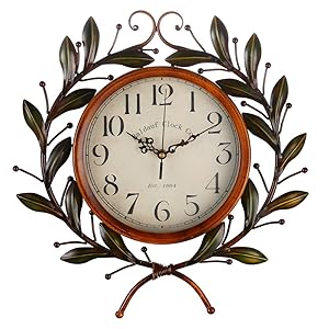 Olive Branch Vintage Clock, Eruner European Large Decorative Wall Art Non-ticking Quartz Clock Unique for Family Living Room