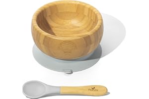 Avanchy Baby Bowls with Suction. Food Set for Babies Kids Toddler Boys Girl + Travel Baby Silicone Spoon. Fits Feeding High Chair Table, Gray