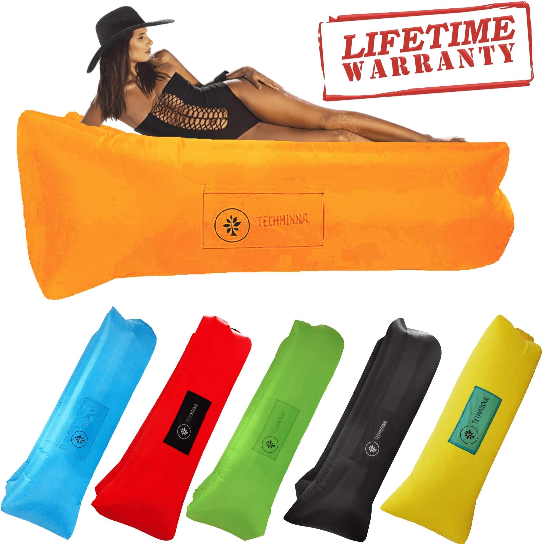 TechMinna Best Inflatable Lounger Blow Up Couch Beach and Camping Chair Air Sofa Inflatable Couch and Portable Hammock | Camping Accessories for Picnics and Festivals