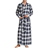 Latuza Men's Cotton Flannel Long Robe Full Length Plaid Bathrobe
