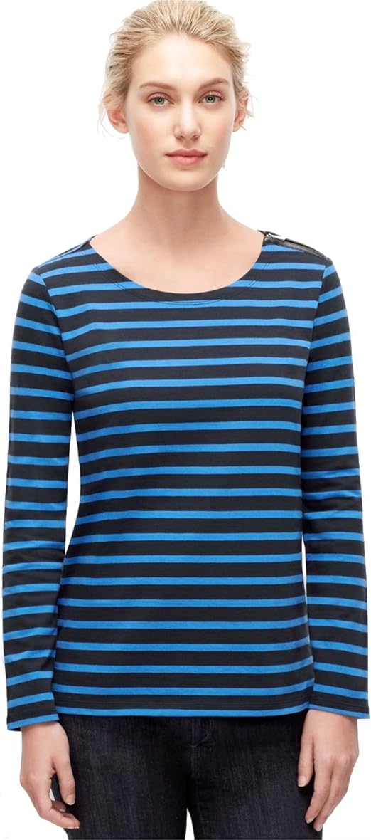 Ann Taylor - Women's S - Tonal Blue Striped Interlock Cotton Knit Top - Tee (Small) at Amazon 