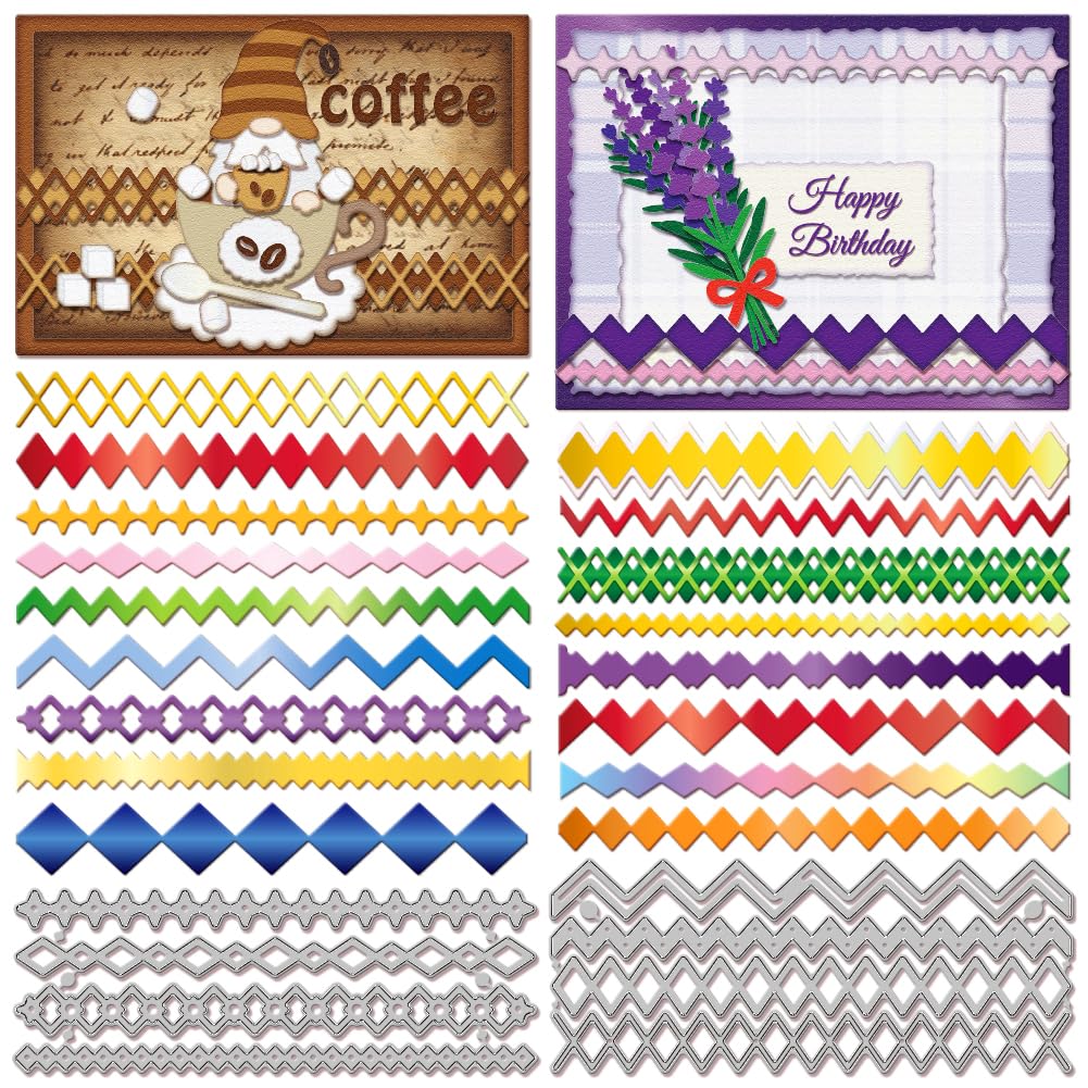 GLOBLELAND Diamond Border Metal Die Cuts Rainbow Lace Frame Metal Geometric Edge Border Background Cutting Die Dies Cuts for DIY Scrapbooking Photo Album Decorative Paper Card