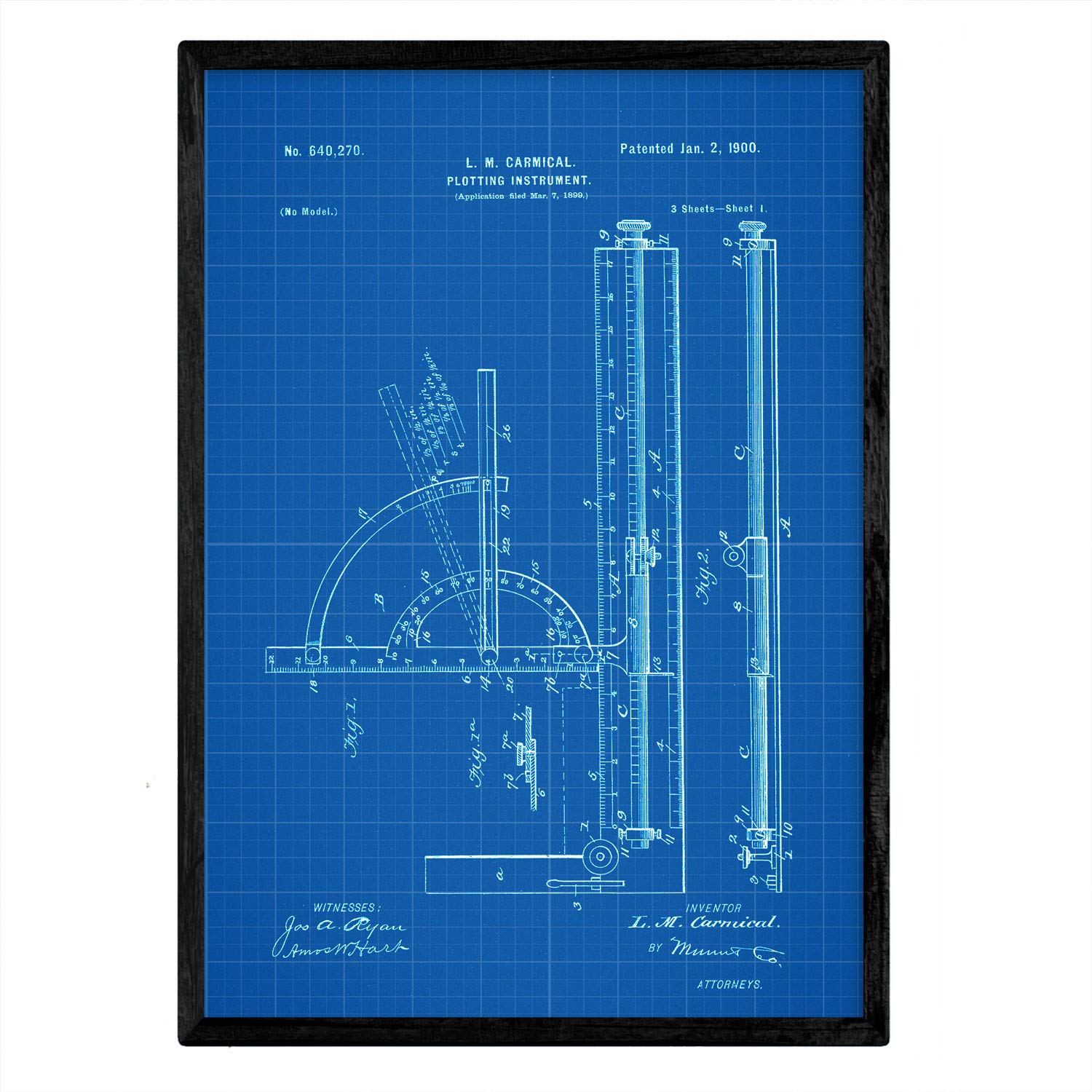 Nacnic Poster with Patent protractor. Sheet with old design patent A3 size with blue background