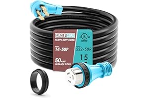 CircleCord UL Listed 50 Amp 15 Feet RV/Generator Cord with Locking Connector, Heavy Duty 6/3+8/1 Gauge STW Wire, 14-50P Male and SS2-50R Twist Locking Female for RV Camper and Generator to House