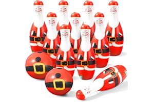 Libima 12 Pcs Christmas Bowling Set Santa Claus Snowman Bowling Set 10 Soft Foam Bowling Pins 2 Bowling Balls Set Toy Bowling Set for Game Indoor Outdoor Xmas Party Supplies