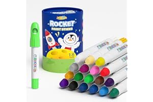JUPITEARTH Lot de 18 bâtons de peinture Tempera Rocket avec 120 pages de coloriage PDF, séchage rapide, non toxiques et lavab