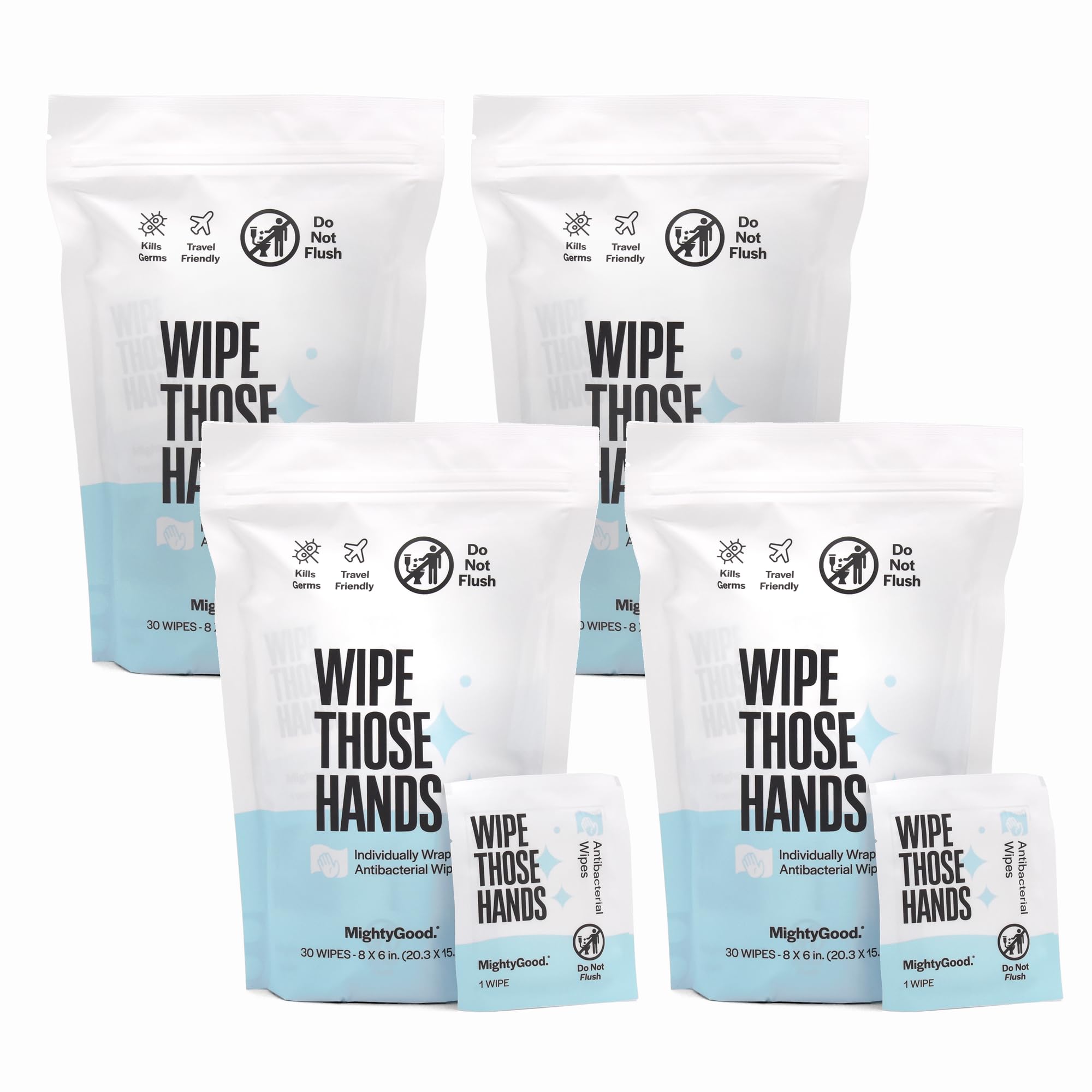 Photo 1 of Wipe Those Hands On-The-Go Sanitizing Wipes - 4 Packs of 30 Individually Wrapped Wipes, 120 Total - Alcohol & Fragrance-Free - Kills Germs Fast - Travel Friendly