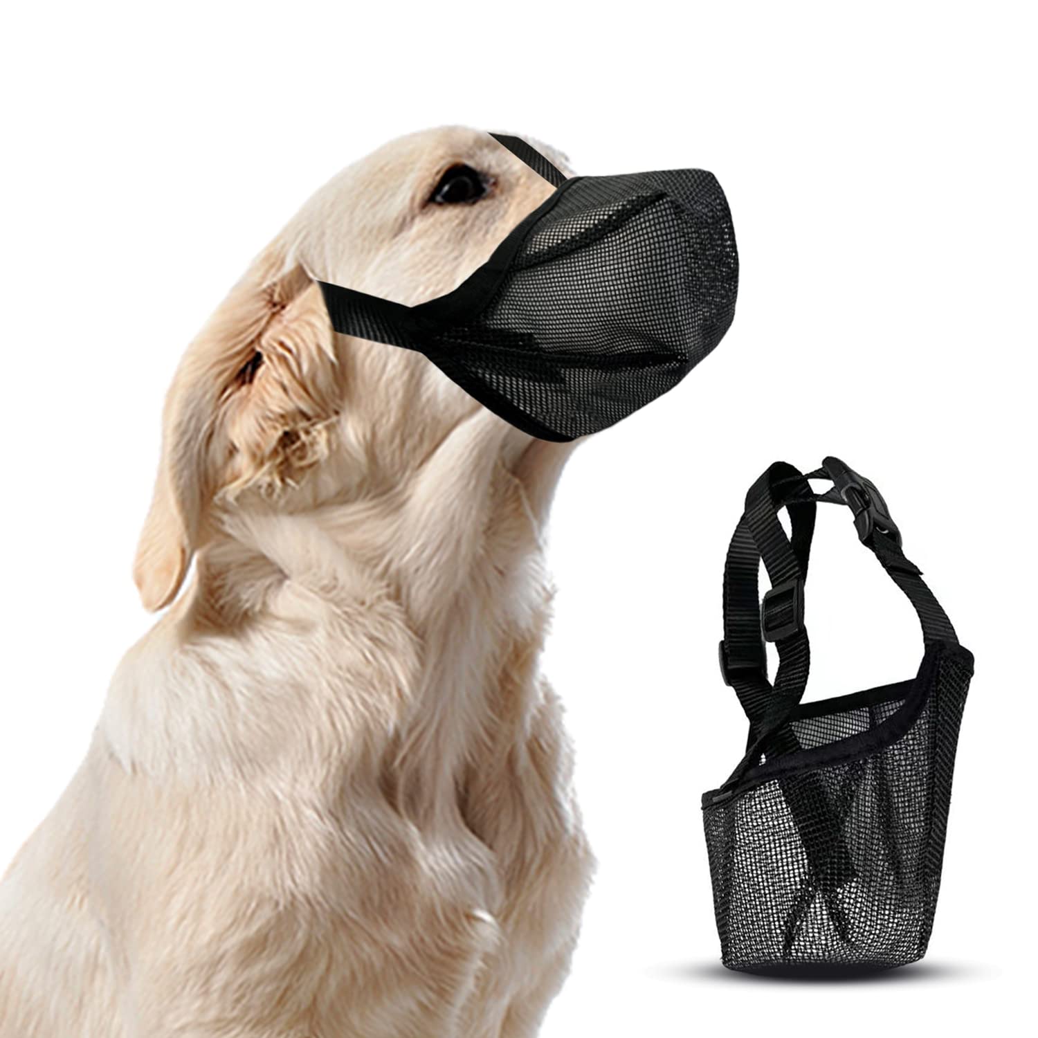 1 piece of black dog mouth cover, nylon breathable mesh mouth cover, adjustable long-nosed dog mouth cover to prevent dogs from licking hair, biting, and damaging furniture (size L)