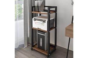 Natwind 3-Tier Movable Printer Stand Floor-Standing Desk Side Shredder Stand Computer Host Holder Adjustable Storage Shelf Rack on Wheels for Fax Scanner File Book (Retro)