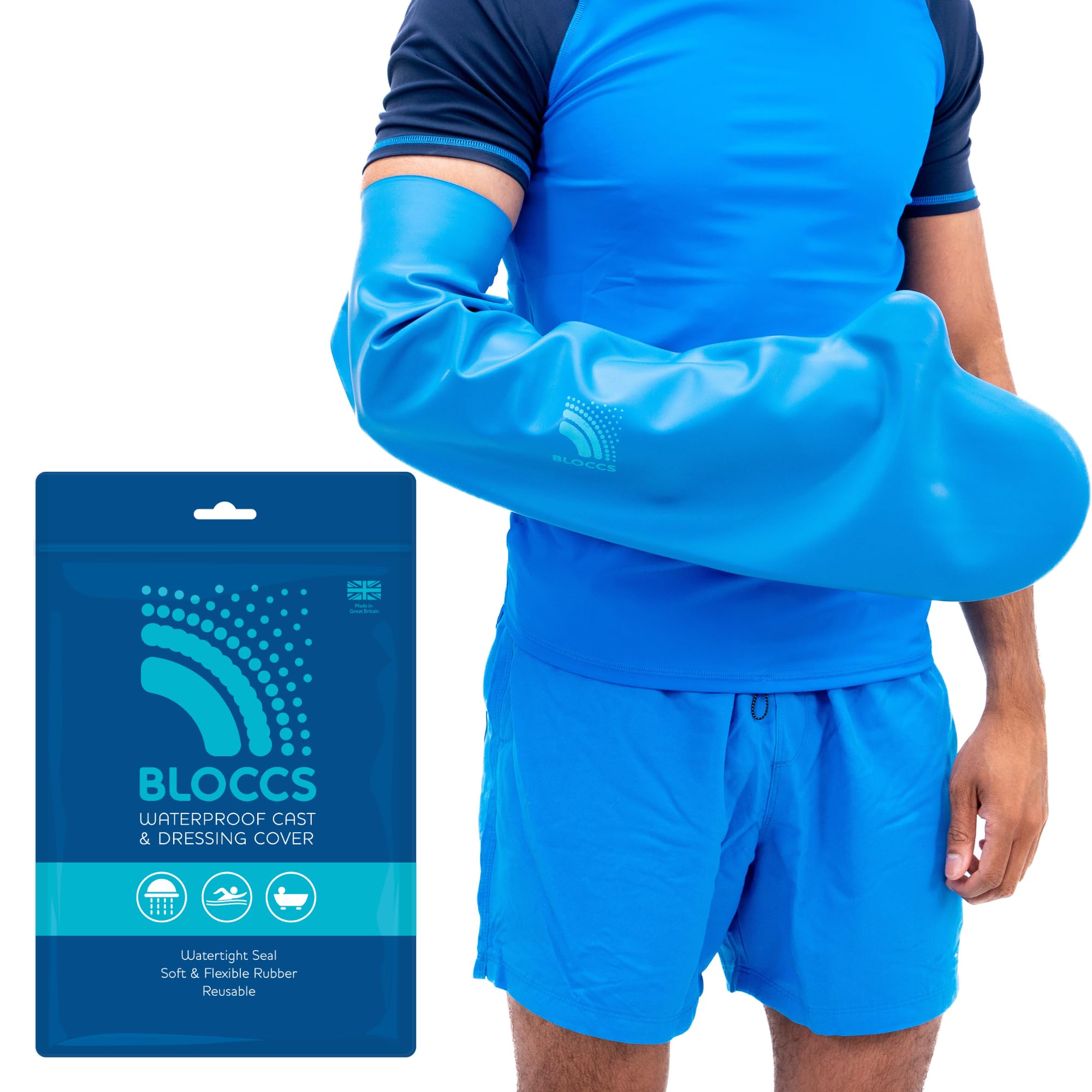 Bloccs Waterproof Cover for Plaster Cast Arm, Swim, Shower & Bathe. Watertight Protector - ALA72 - Adult Long Arm