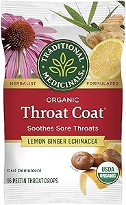 Traditional Medicinals Organic, Throat Coat Lozenges, Lemon Ginger Echinacea - Herbal Cough Drops, Helps Soothe Sore Throat -