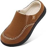 LeIsfIt Men's Slippers Wide House Slippers Moccasins Home Bedroom Slipper Slip-on House Shoes with Rubber Sole for Indoor Outdoor