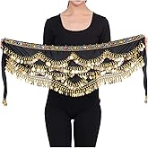 Wuchieal Women's Triangular Belly Dancing Hip Scarf Wrap Skirt with Gold Coins